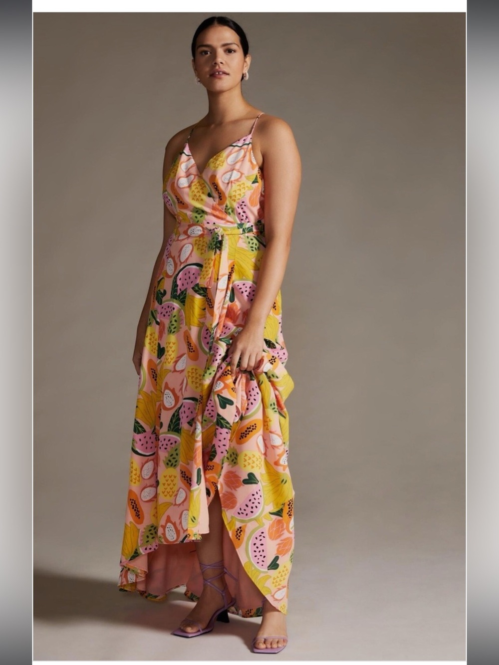 Anthropologie Hutch Mixed Fruit High-Low Wrap Dress Plus Size 1X